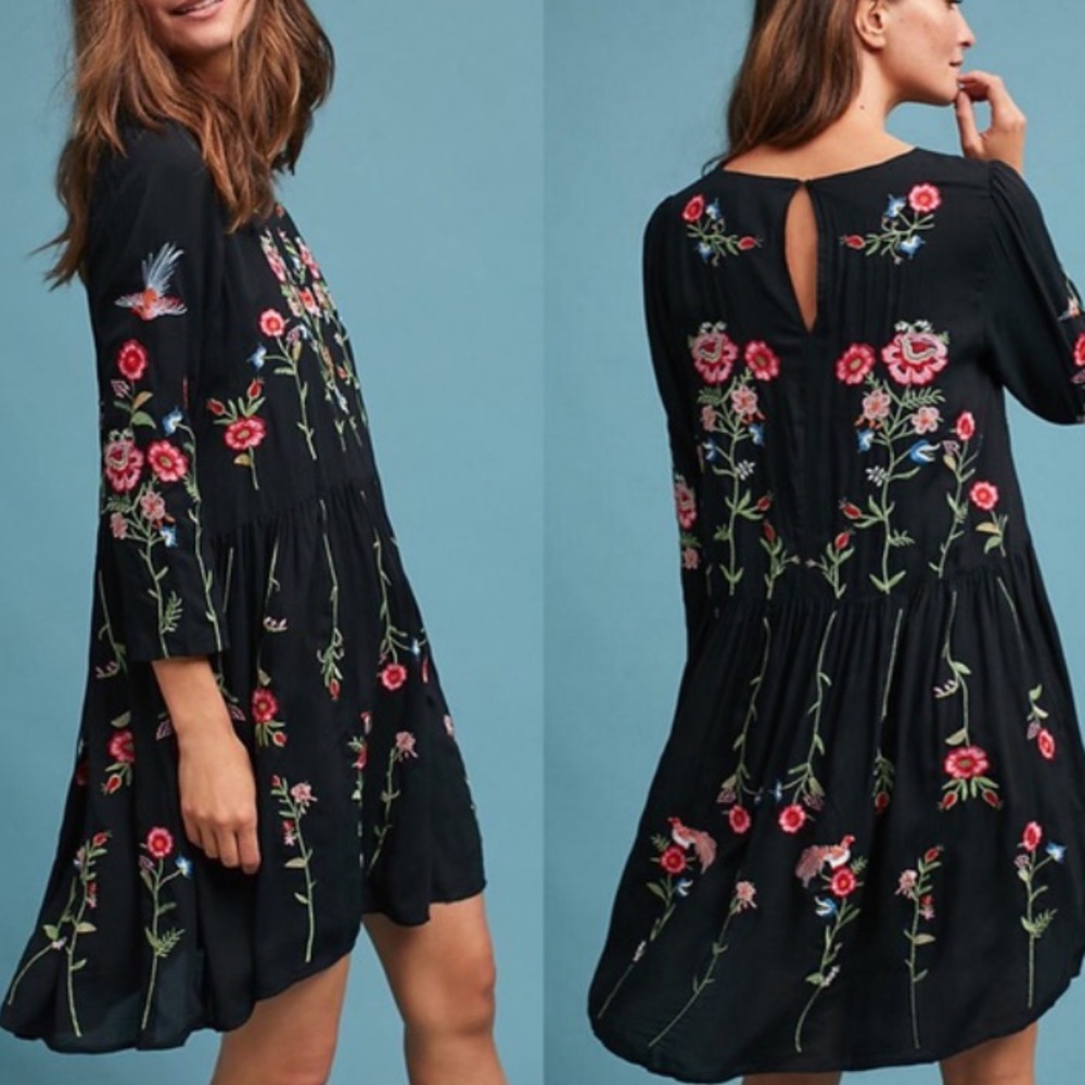 ANTHROPOLOGIE floral embroidered dress